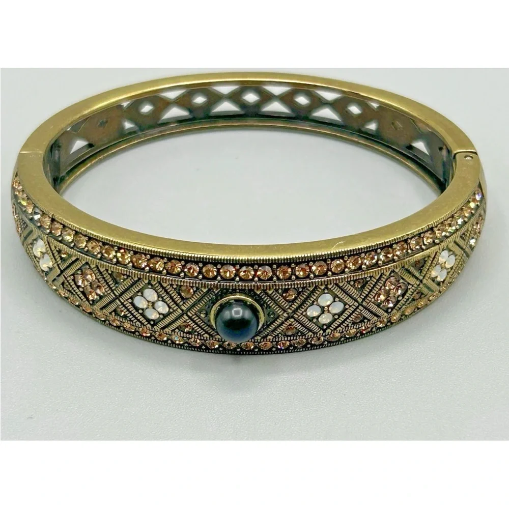 HEIDI DAUS Hinged Stackable Bracelet, Tapered: Dark Cognac Crystals, Opals, Onyx - Picture 2 of 11
